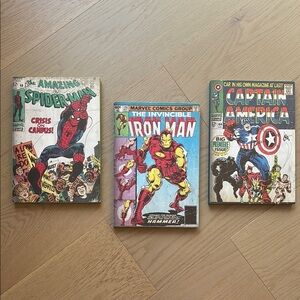 Set of 3 Marvel wooden wall decor: Spider-Man, Iron Man, Captain America